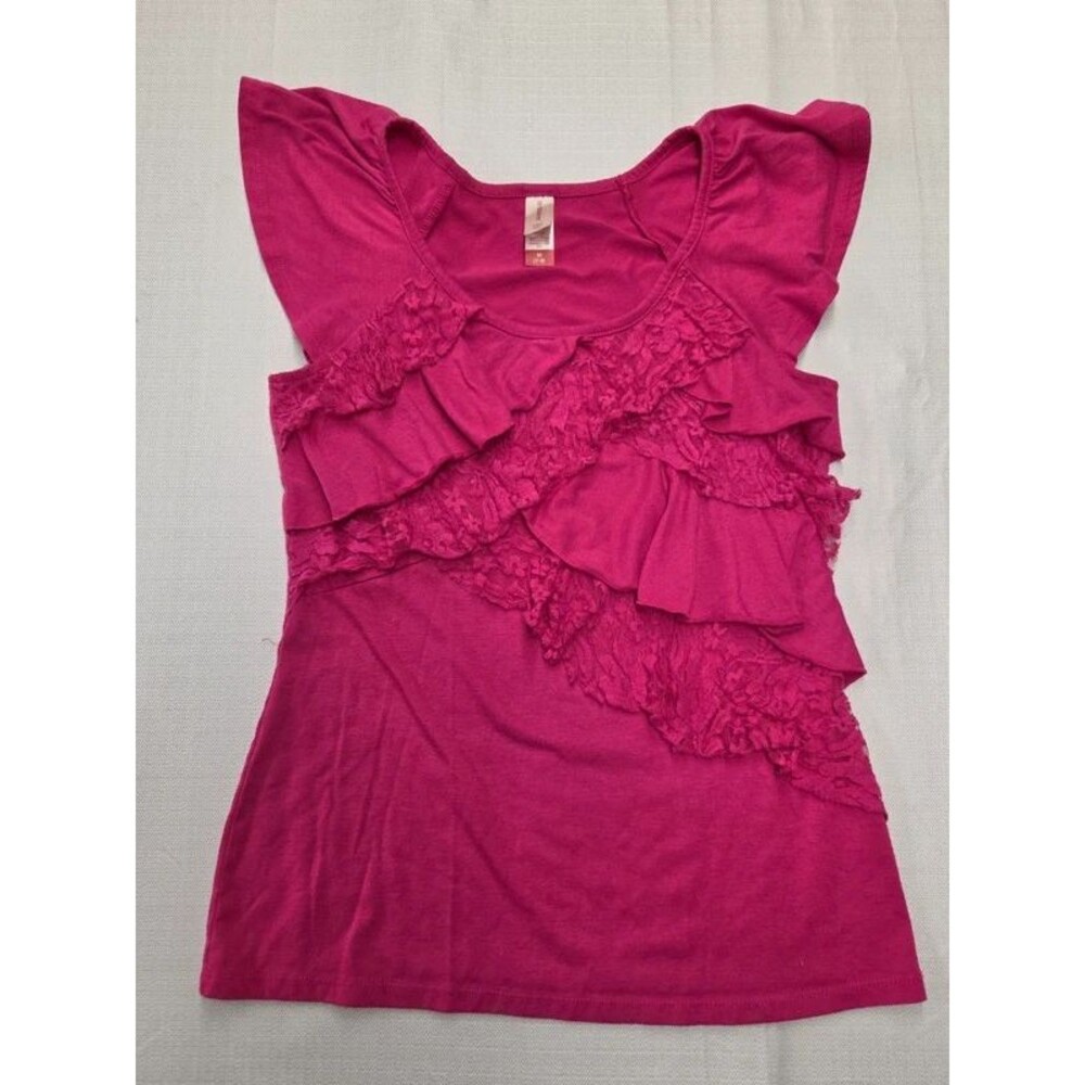 Vintage Y2K No Boundaries Pink Ruffle Top (Women's Medium)